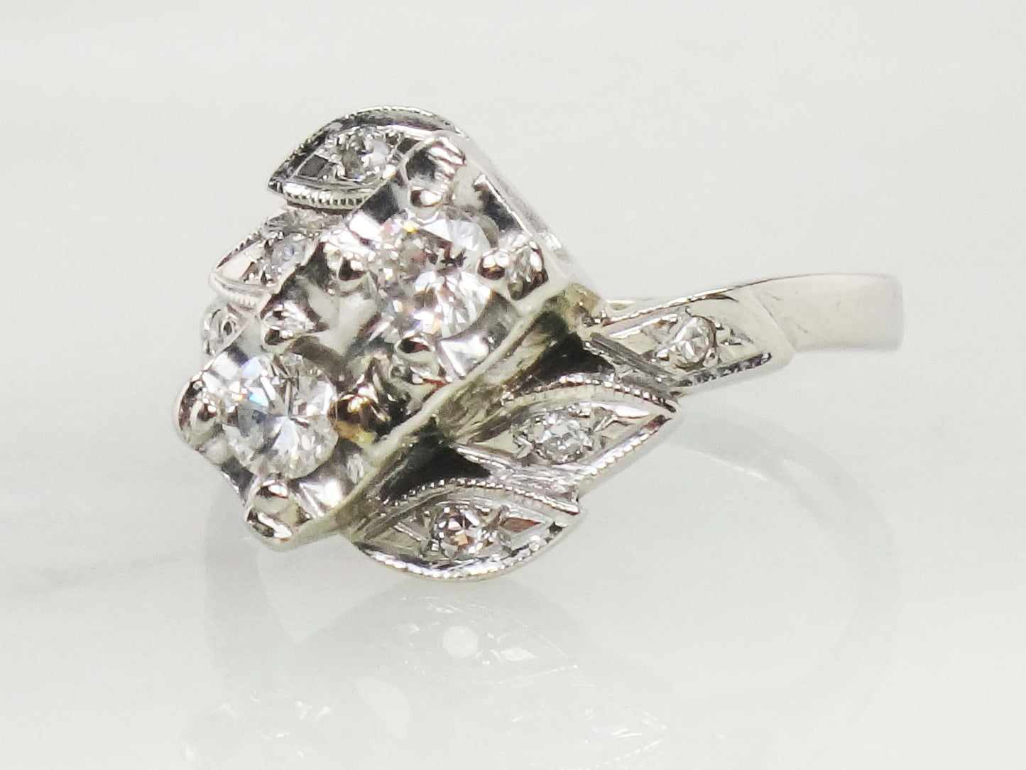 Vintage 14k Diamond Toi et Moi Ring Two Stone White Gold Natural Diamond Ring Approximately .36 Carat TDW Anniversary Ring