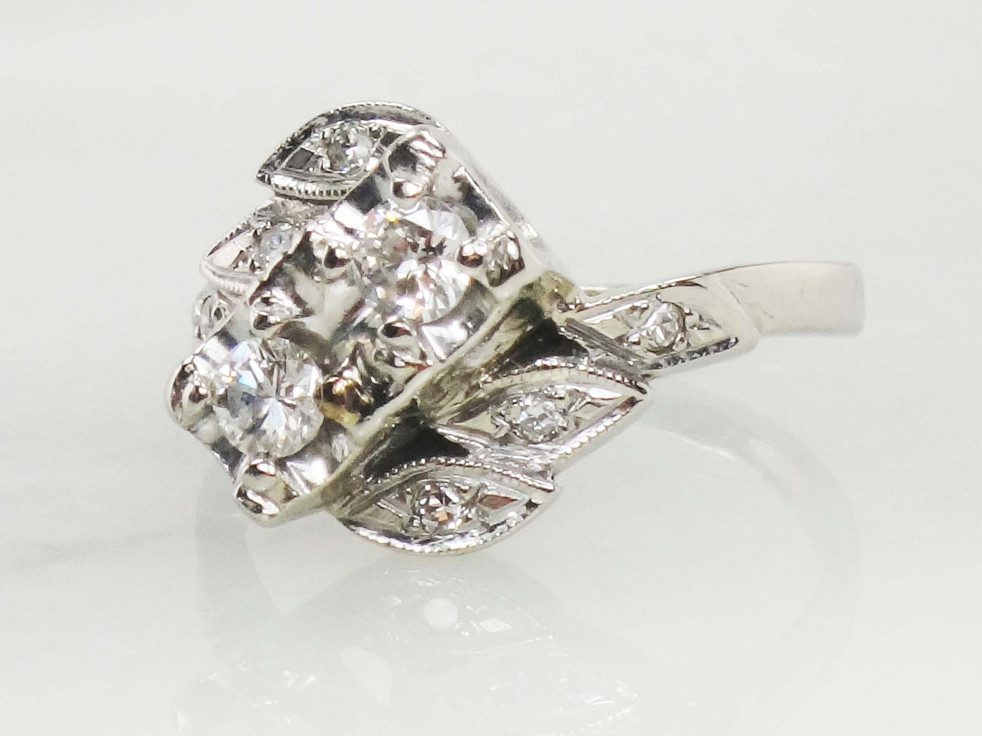 Vintage 14k White Gold Diamond Toi et Moi Ring (.36 Carat TDW)