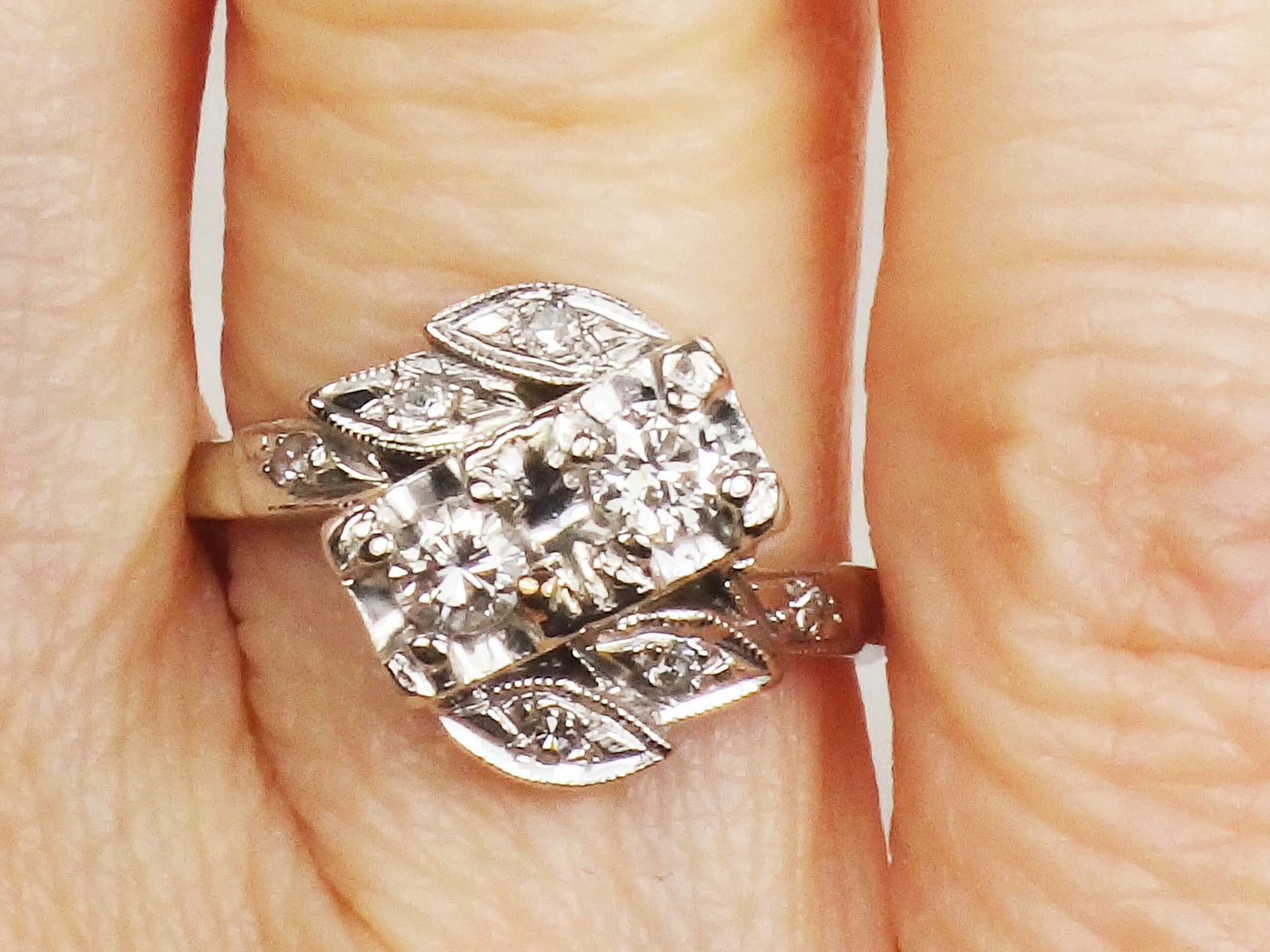 Vintage 14k Diamond Toi et Moi Ring Two Stone White Gold Natural Diamond Ring Approximately .36 Carat TDW Anniversary Ring