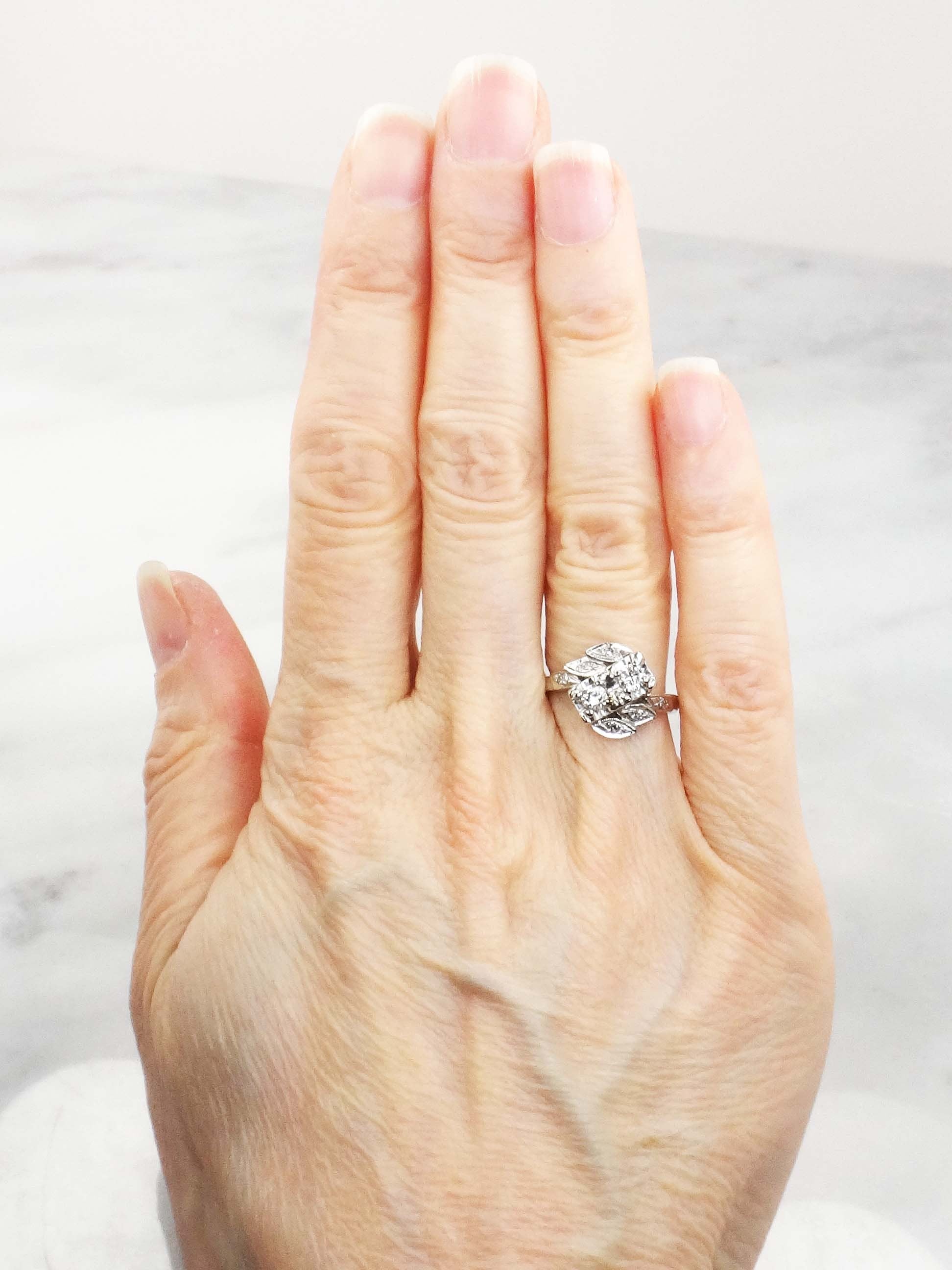 Vintage 14k White Gold Diamond Toi et Moi Ring (.36 Carat TDW)