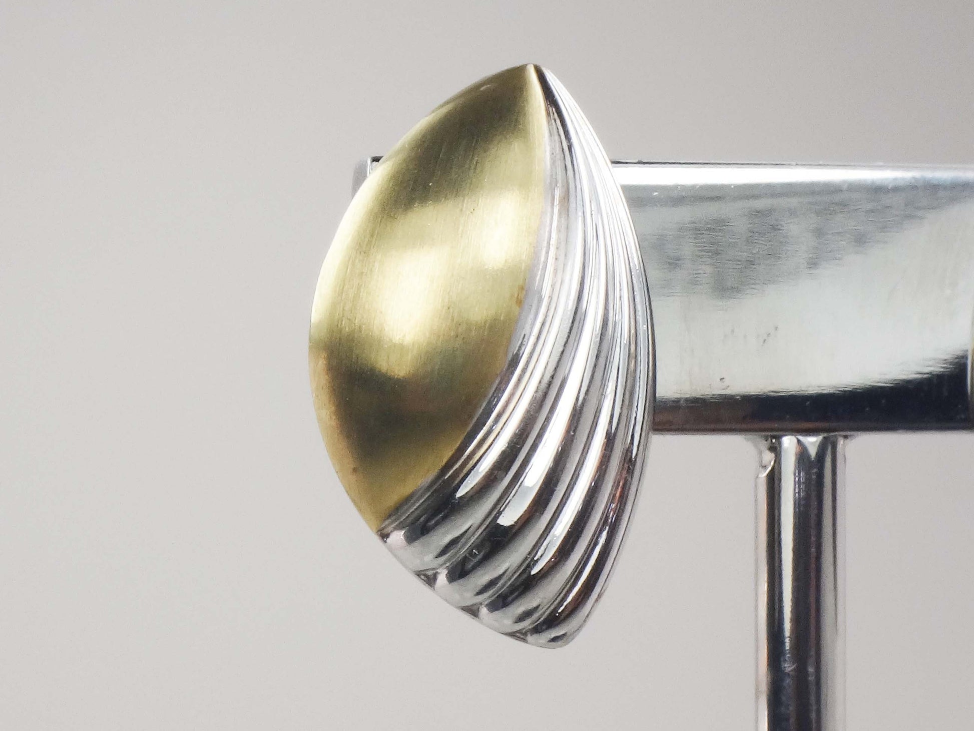 Vintage Large 18k Two Tone Gold Puffy Stud Earrings