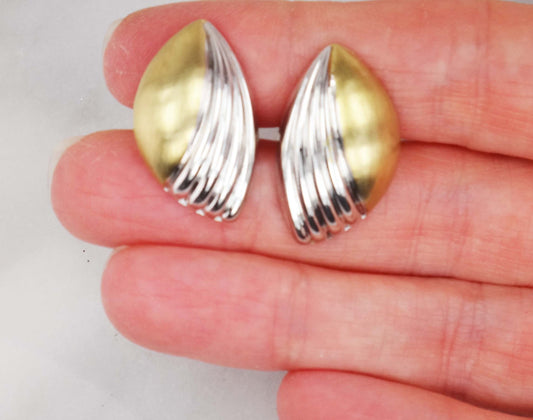 Vintage Large 18k Two Tone Gold Puffy Stud Earrings