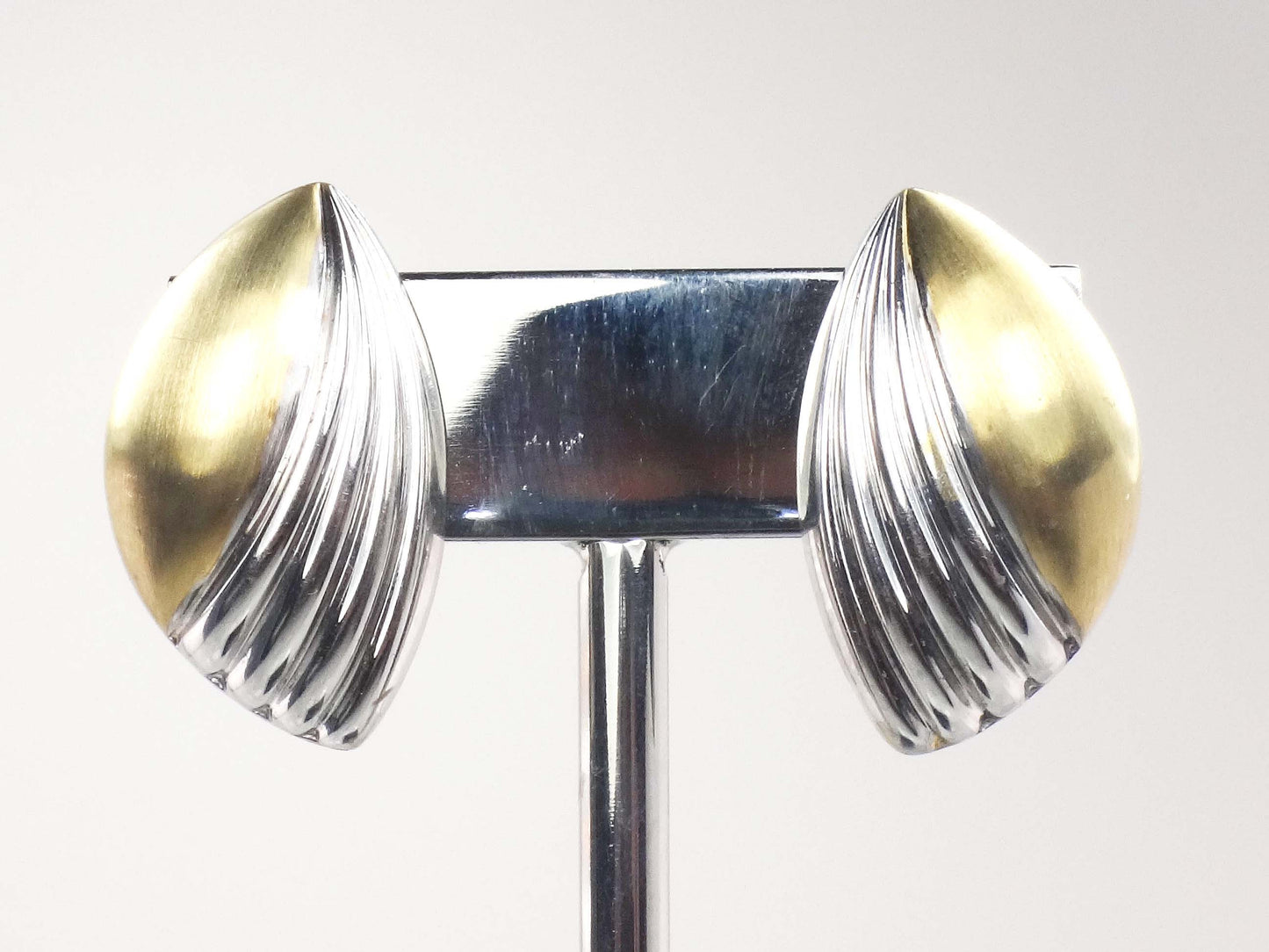 Vintage Large 18k Two Tone Gold Puffy Stud Earrings