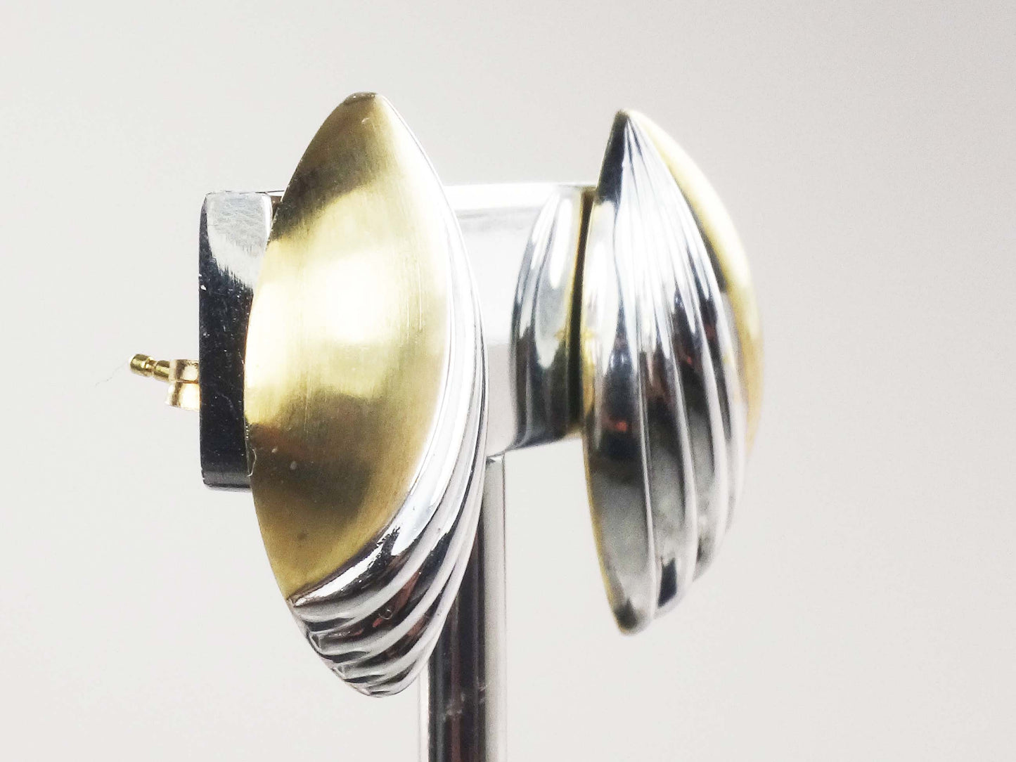 Vintage Large 18k Two Tone Gold Puffy Stud Earrings