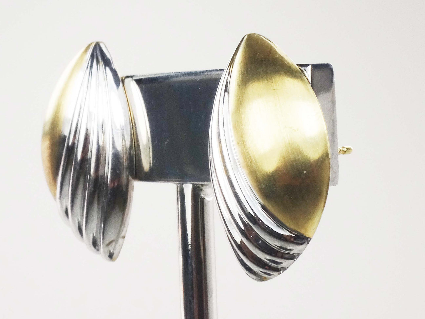 Vintage Large 18k Two Tone Gold Puffy Stud Earrings