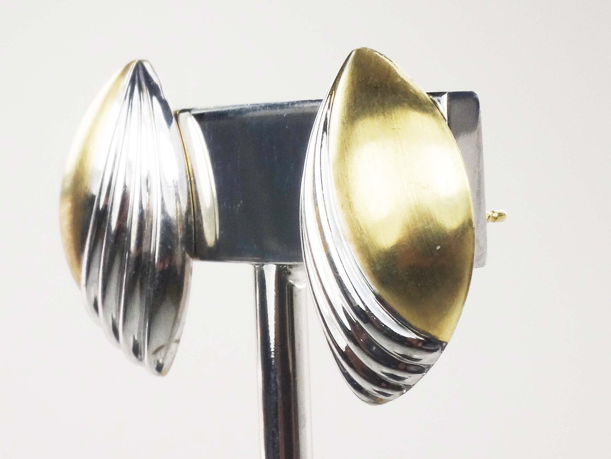 Vintage Large 18k Two Tone Gold Puffy Stud Earrings