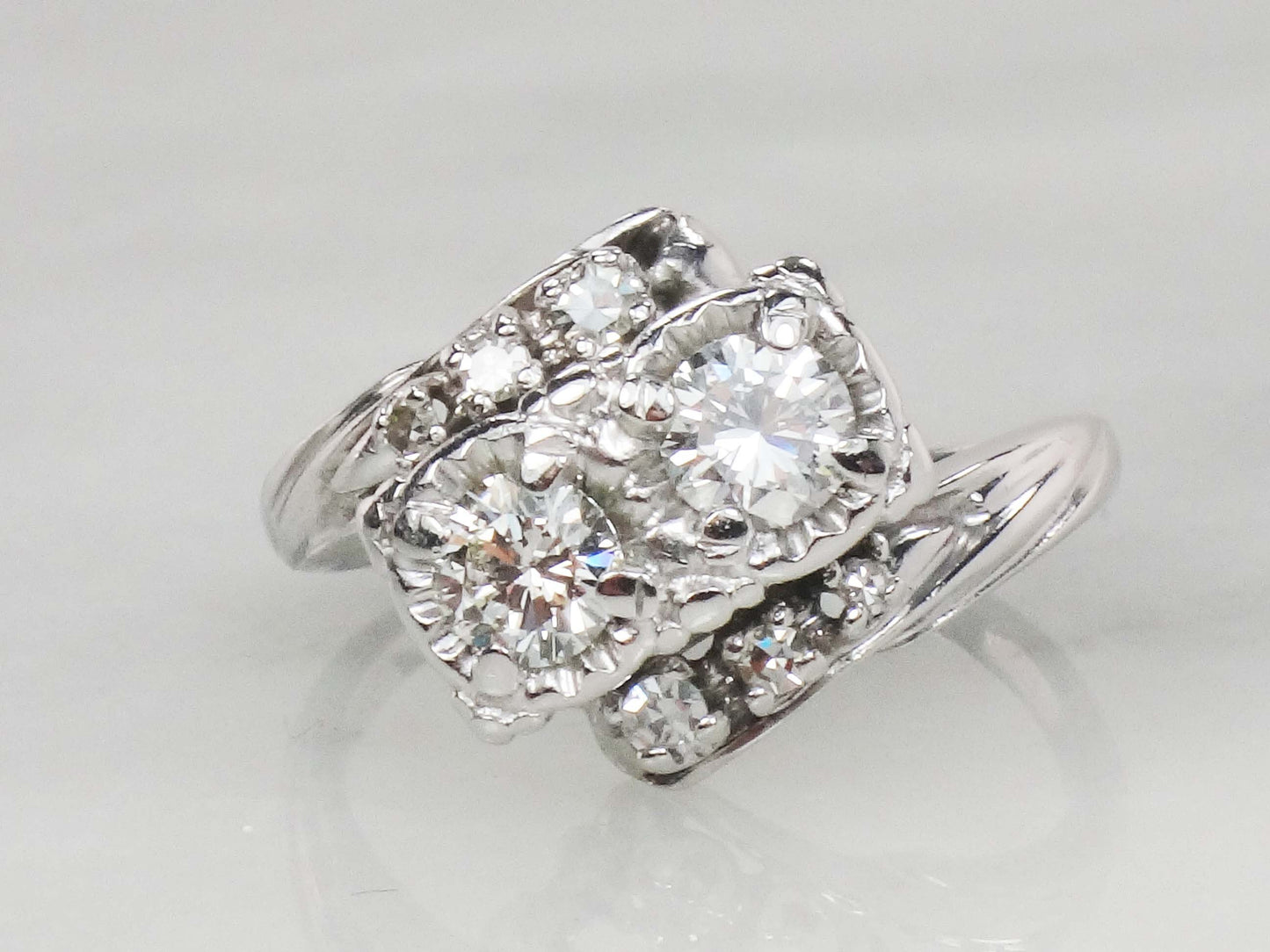 Vintage 14k Toi et Moi Natural Diamond Ring White Gold Two Diamond Ring .75 Carat TDW Anniversary Ring