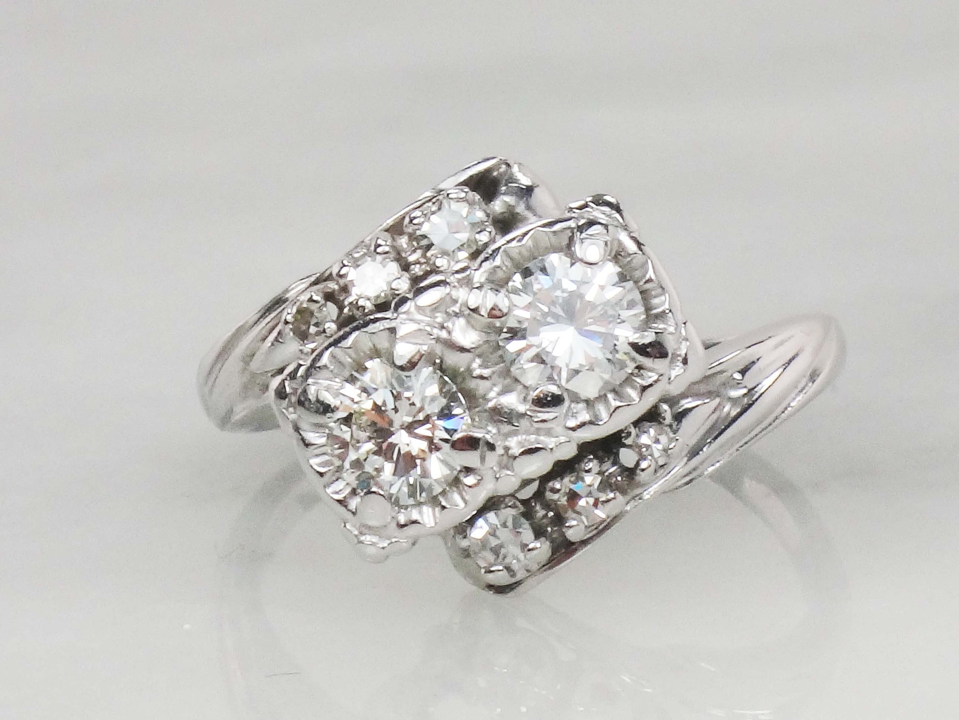 Vintage Toi et Moi Diamond Ring: 0.75 Carat, 14k White Gold Anniversary Ring