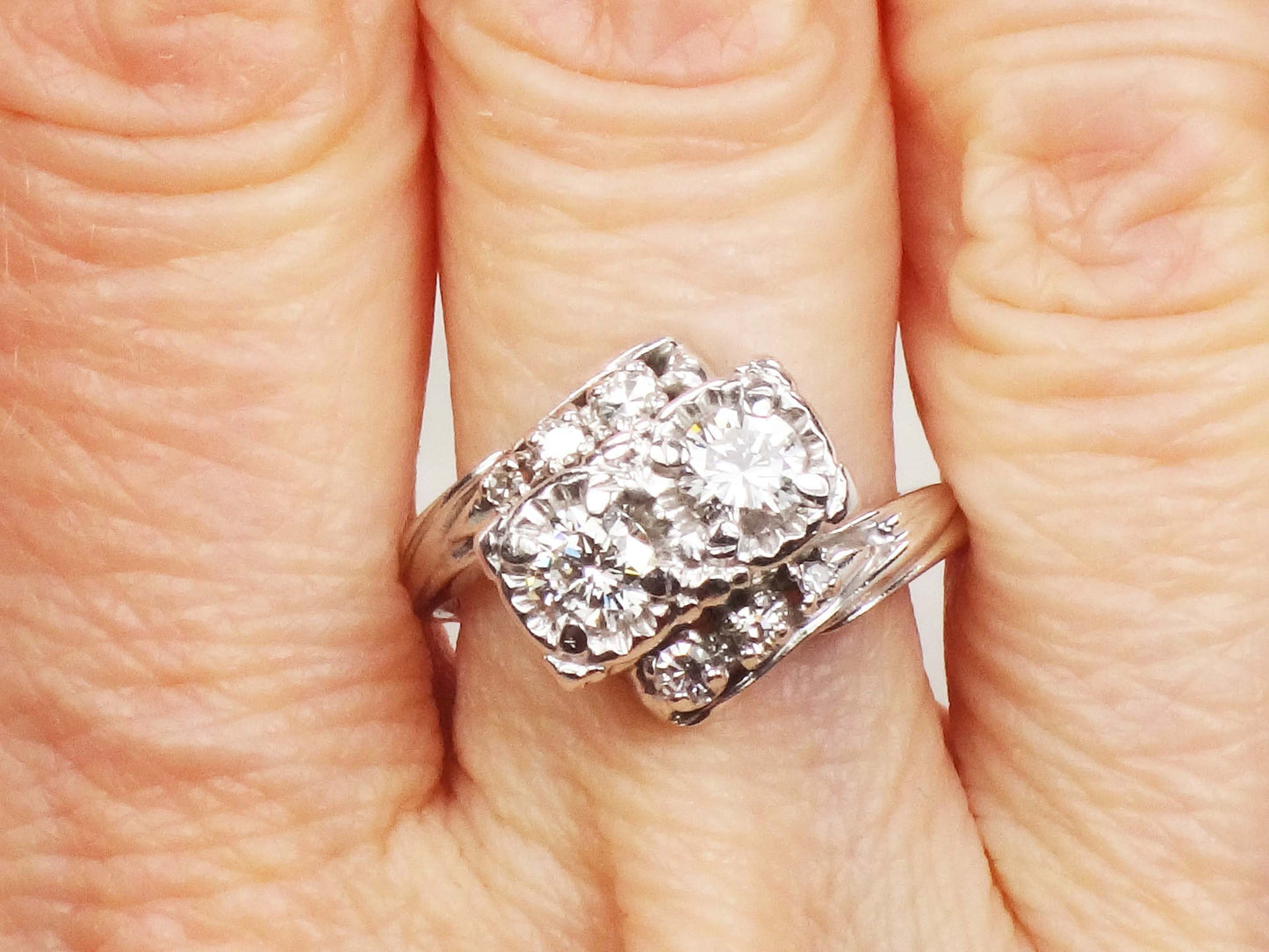 Vintage 14k Toi et Moi Natural Diamond Ring White Gold Two Diamond Ring .75 Carat TDW Anniversary Ring