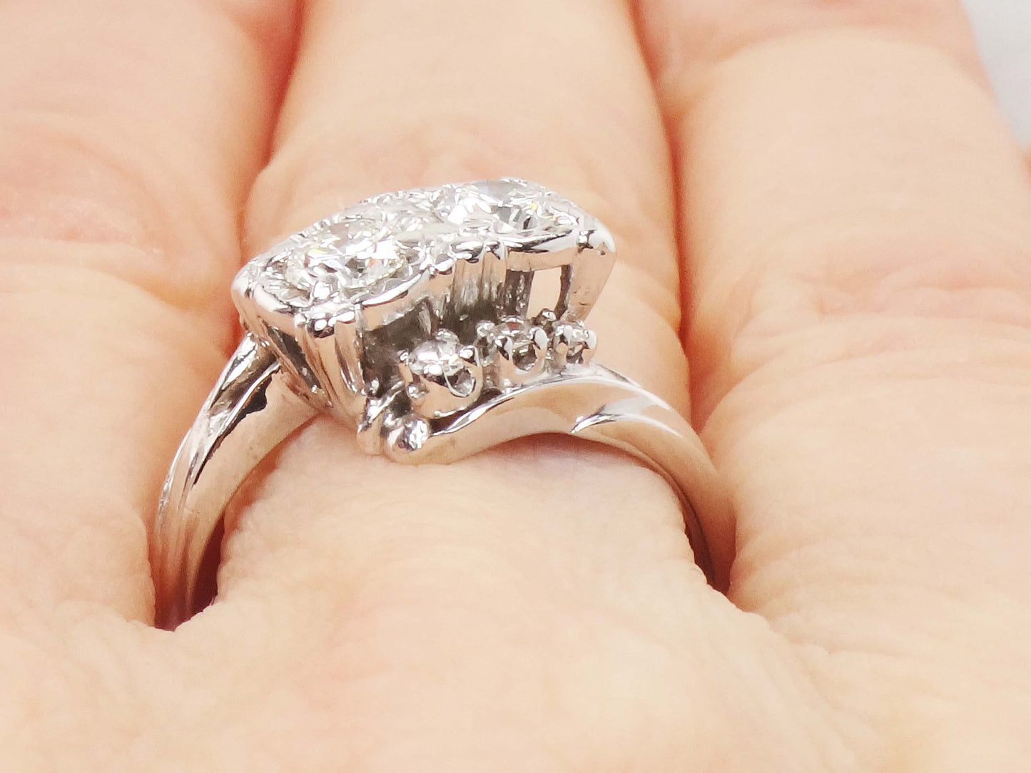 Vintage 14k Toi et Moi Natural Diamond Ring White Gold Two Diamond Ring .75 Carat TDW Anniversary Ring