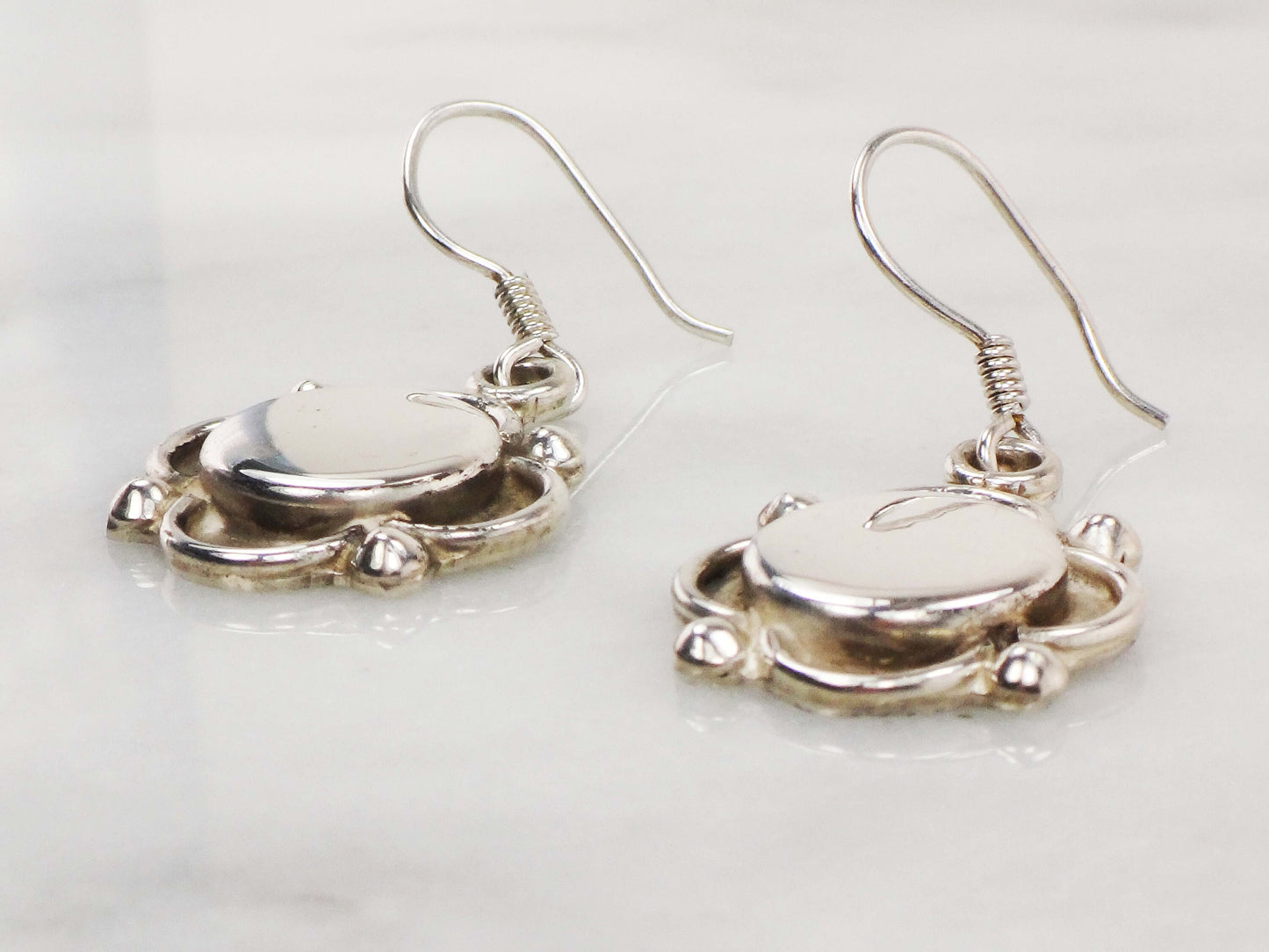 Vintage Mexico Sterling Silver Dangle Earrings: Ball Accent Statement Jewelry