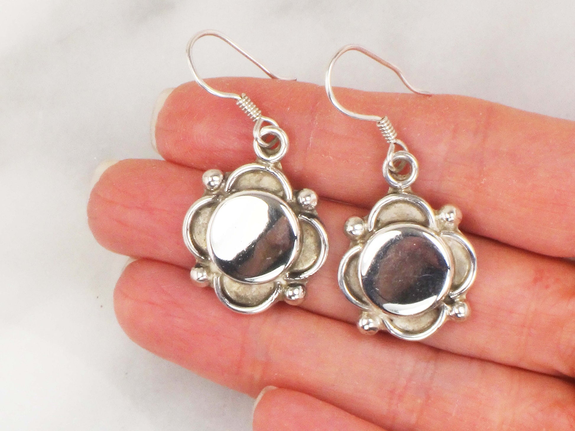 Vintage Mexico Sterling Silver Dangle Earrings: Ball Accent Statement Jewelry