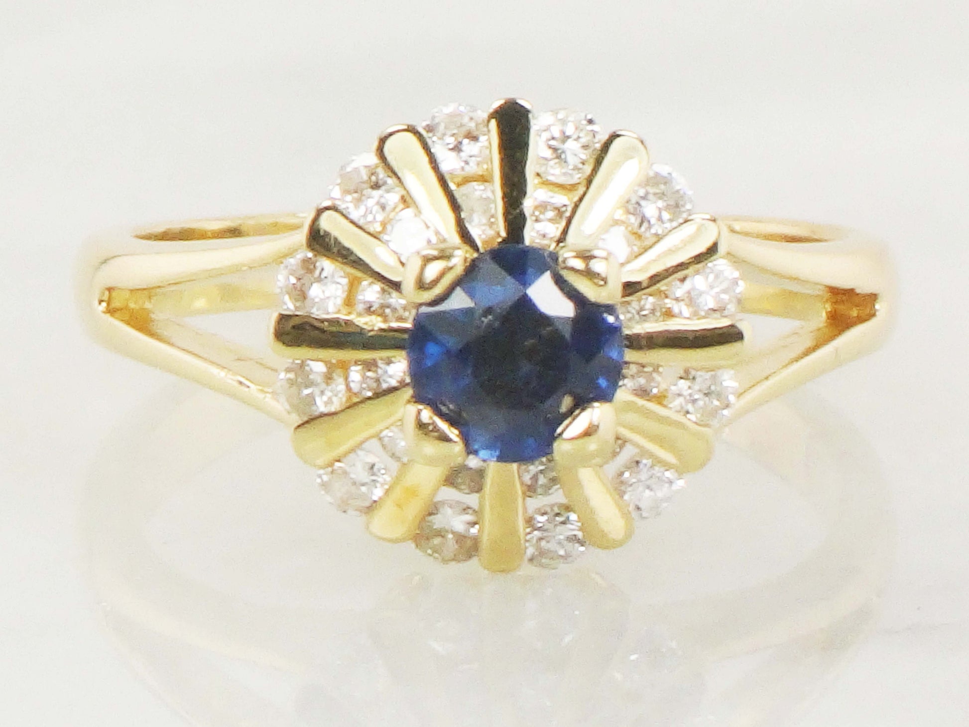 Vintage 14k Yellow Gold Natural Blue Sapphire Diamond Ring, September Birthstone Ring Size 6.5
