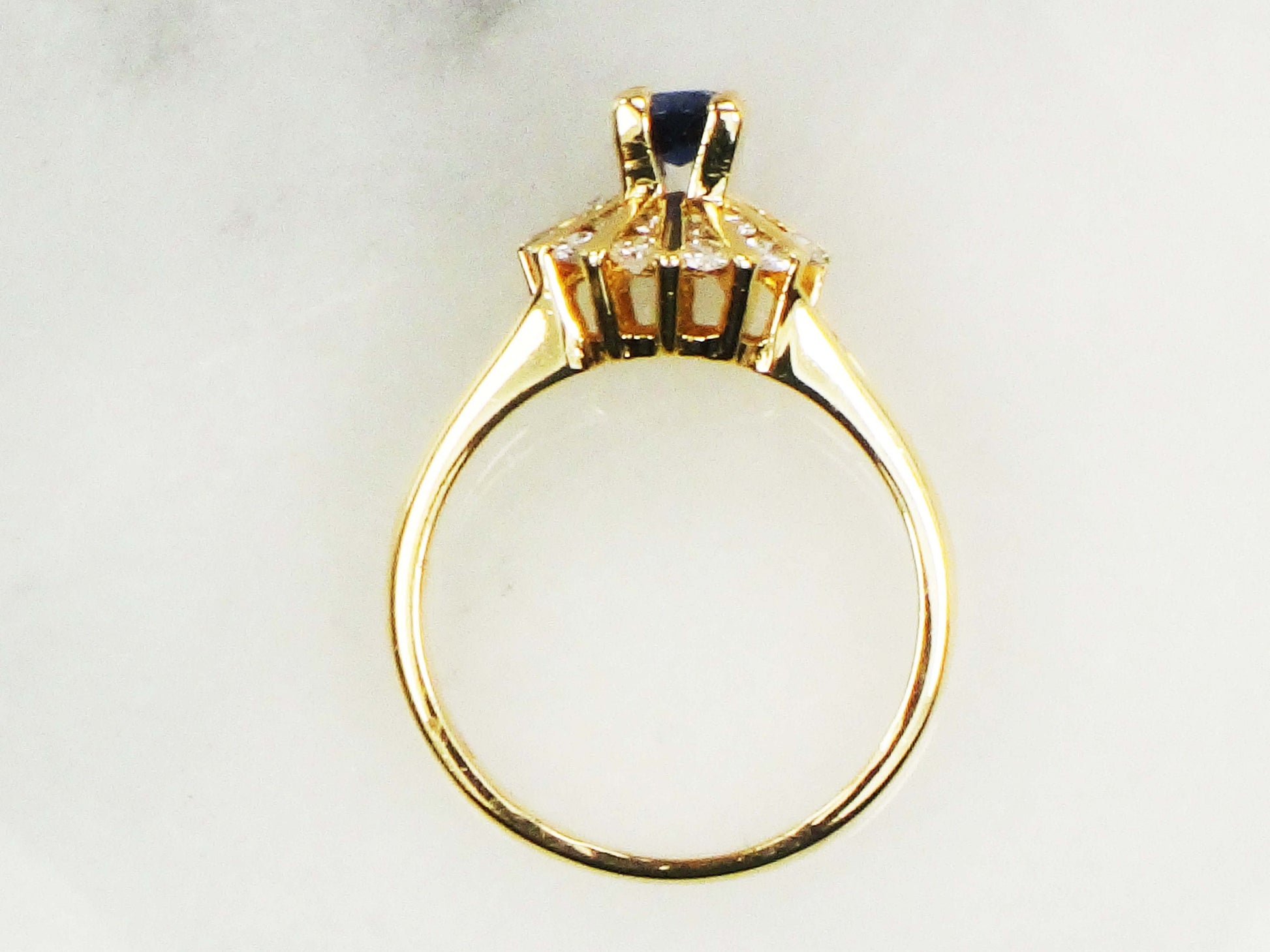 Vintage 14k Yellow Gold Natural Blue Sapphire Diamond Ring, September Birthstone Ring Size 6.5