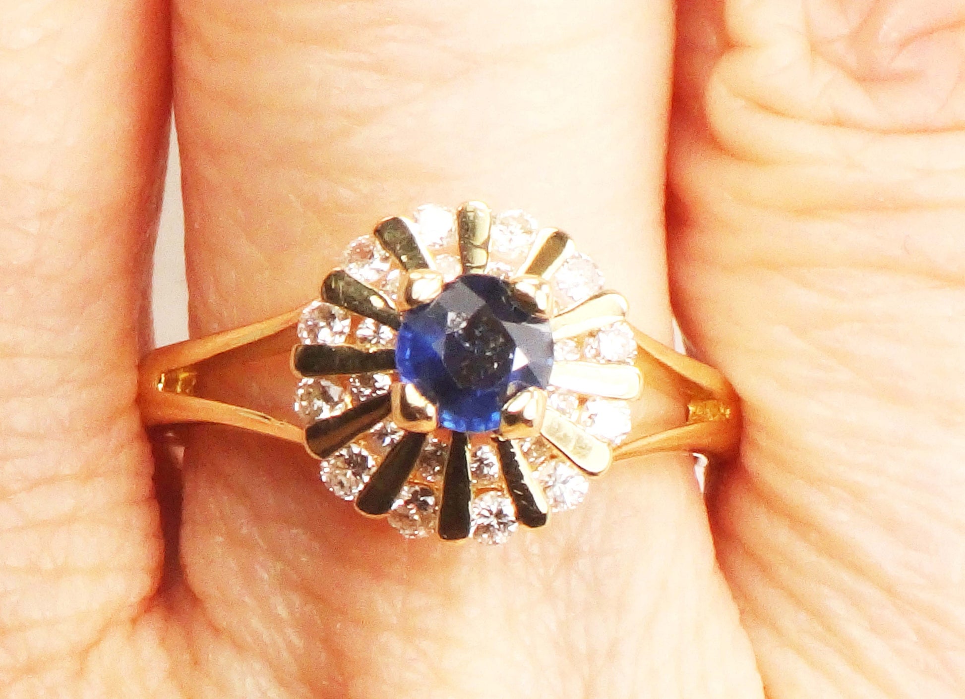 Vintage 14k Yellow Gold Natural Blue Sapphire Diamond Ring, September Birthstone Ring Size 6.5