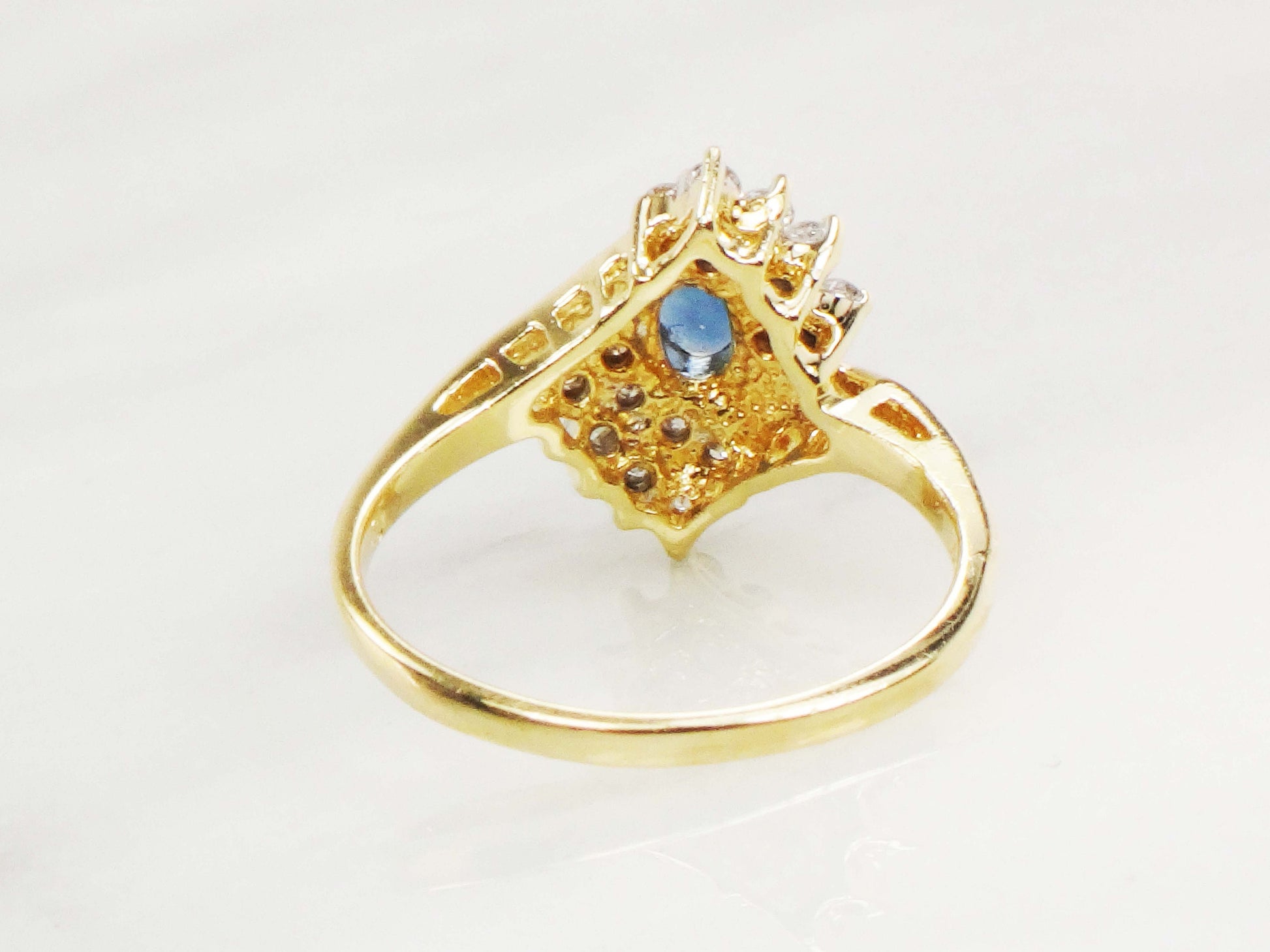 Vintage 14k Natural Blue Sapphire Diamond Ring, Oval September Birthstone Ring Size 8