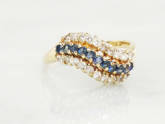 Vintage 14k Yellow Gold Sapphire and Diamond Ring - September Birthstone, Size 5.75, Circa 1990's