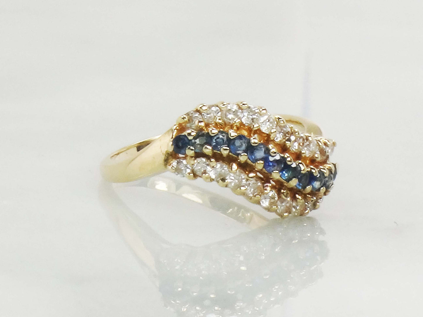 Vintage 14k Yellow Gold Sapphire and Diamond Ring - September Birthstone, Size 5.75, Circa 1990's
