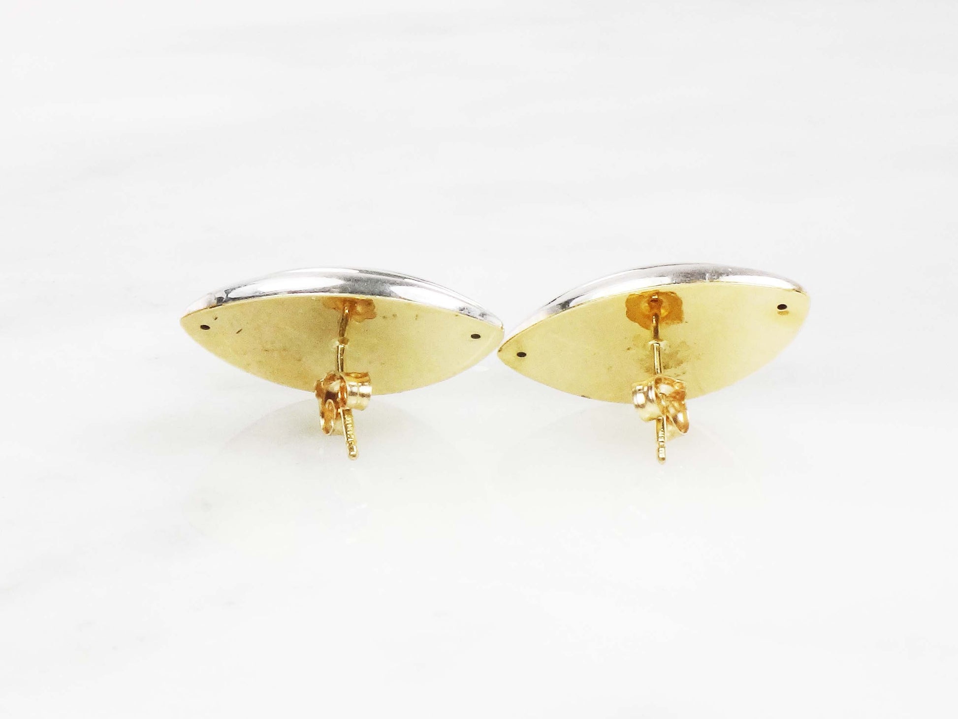 Vintage Large 18k Two Tone Gold Puffy Stud Earrings