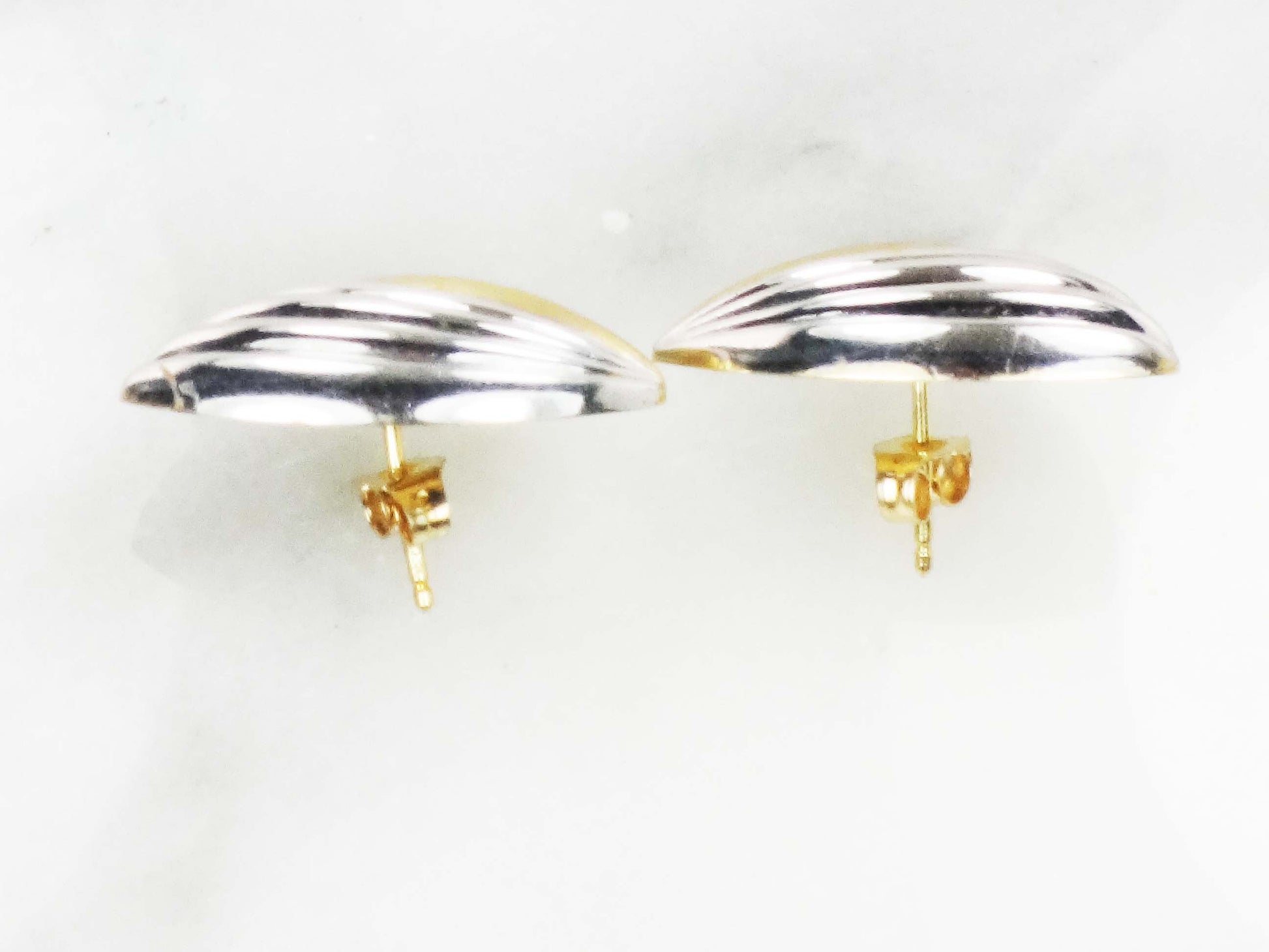 Vintage Large 18k Two Tone Gold Puffy Stud Earrings