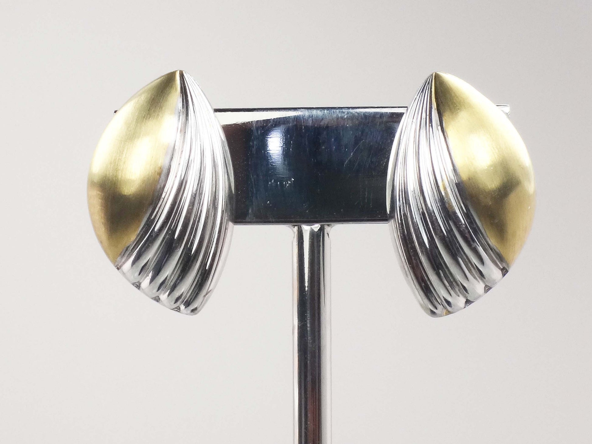 Vintage Large 18k Two Tone Gold Puffy Stud Earrings