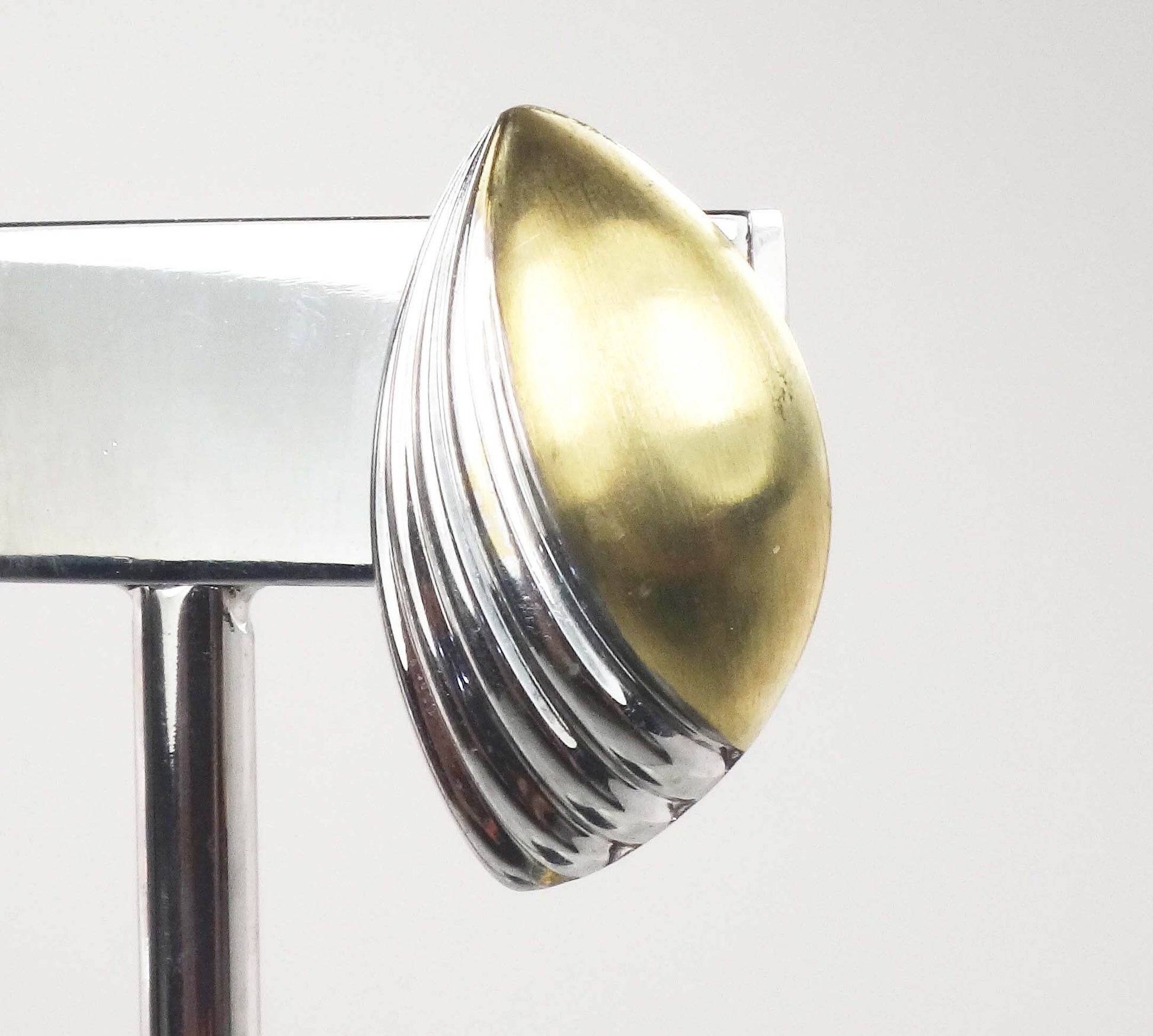 Vintage Large 18k Two Tone Gold Puffy Stud Earrings