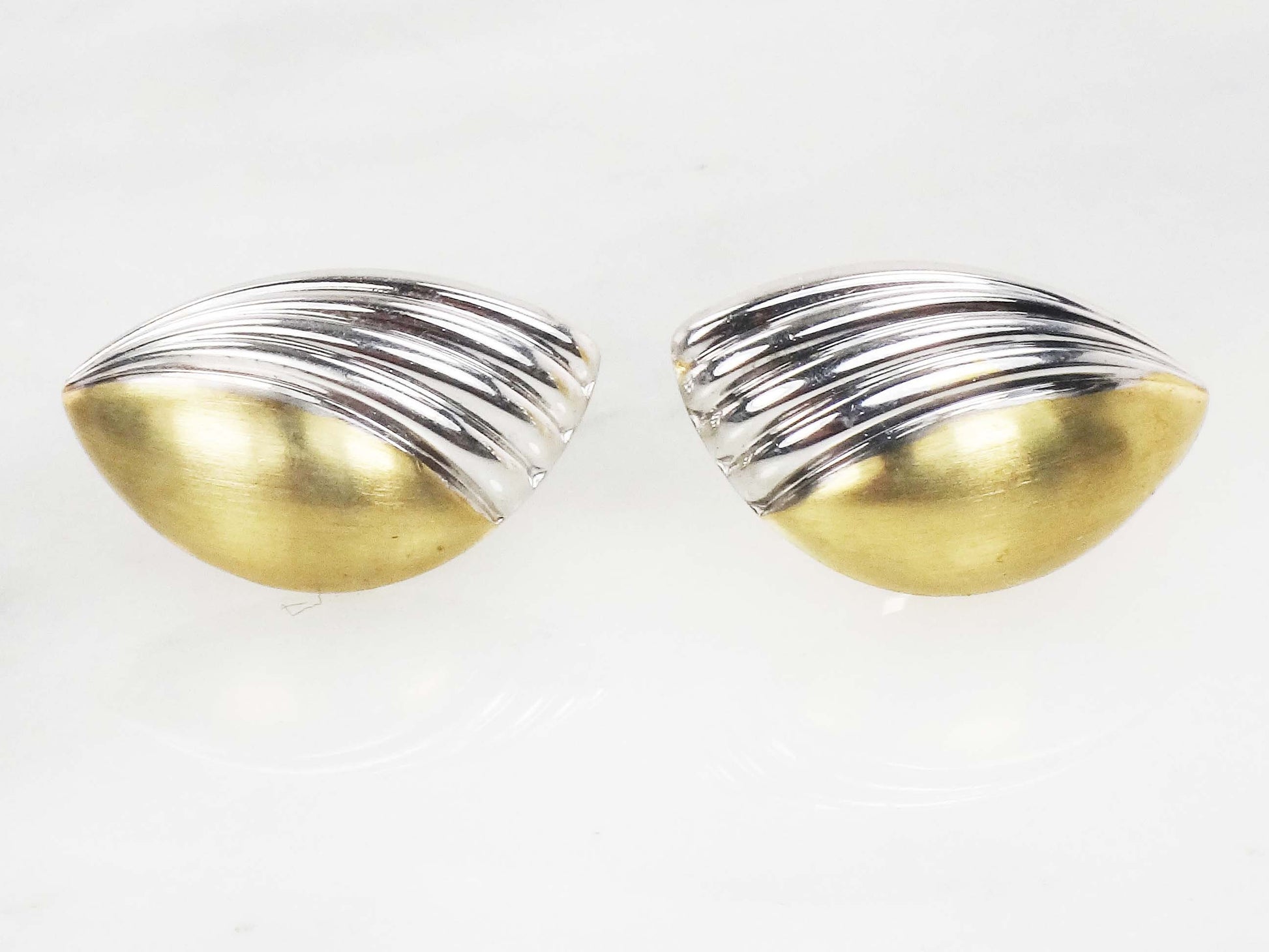 Vintage Large 18k Two Tone Gold Puffy Stud Earrings