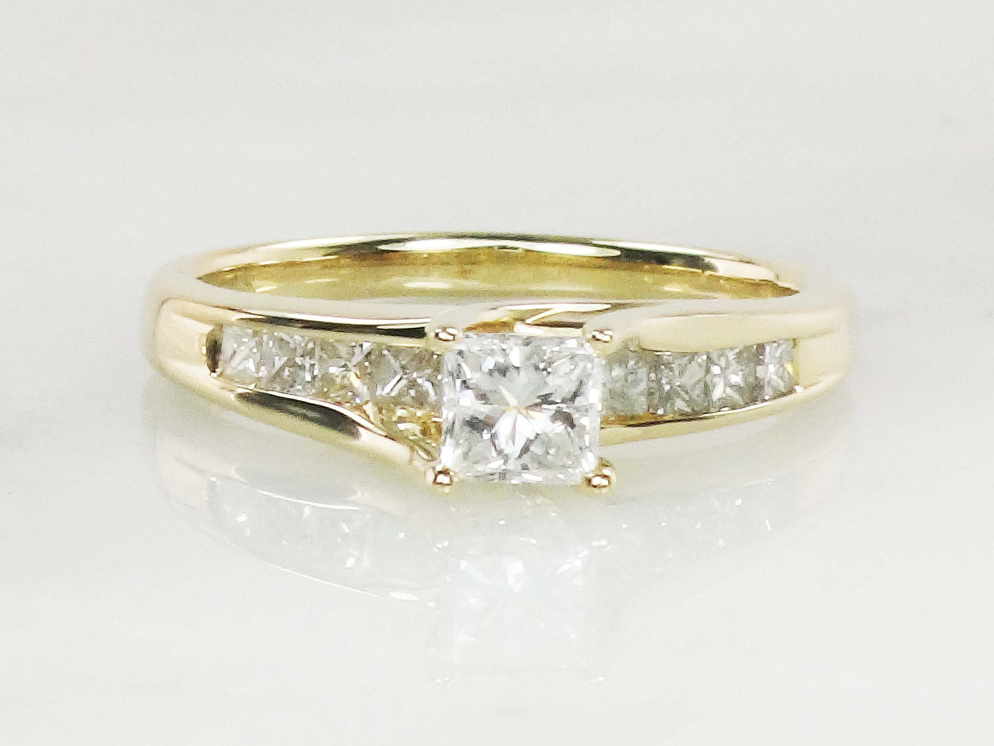 14k Princess Cut Natural Diamond Engagement Ring .50 CT Center Square Cut Diamond - Size 8