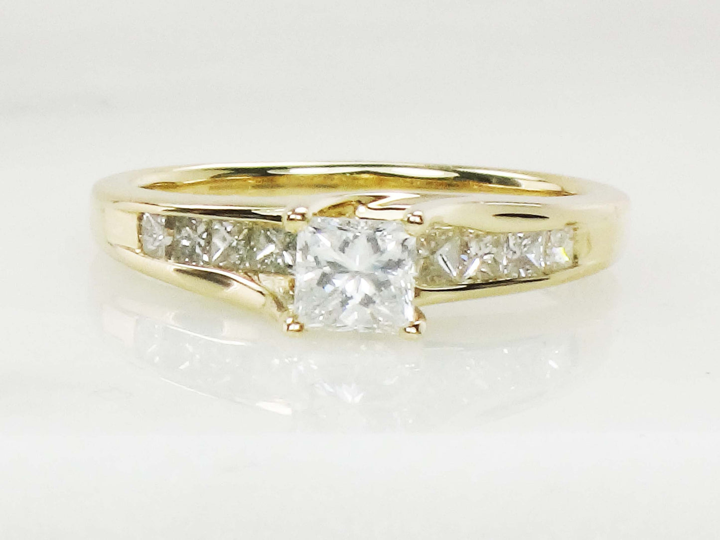 14k Princess Cut Natural Diamond Engagement Ring .50 CT Center Square Cut Diamond - Size 8