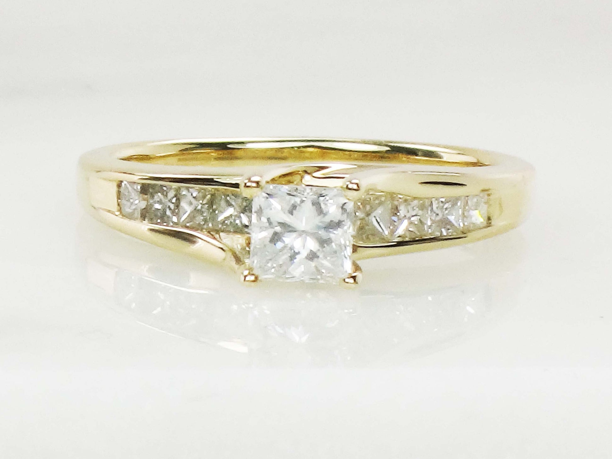 14k Princess Cut Natural Diamond Engagement Ring .50 CT Center Square Cut Diamond - Size 8