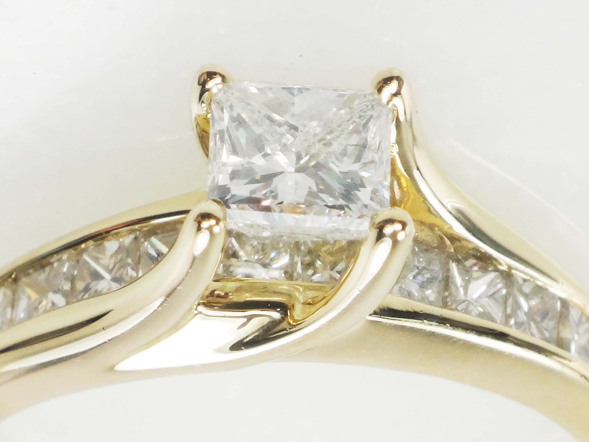 14k Princess Cut Natural Diamond Engagement Ring .50 CT Center Square Cut Diamond - Size 8