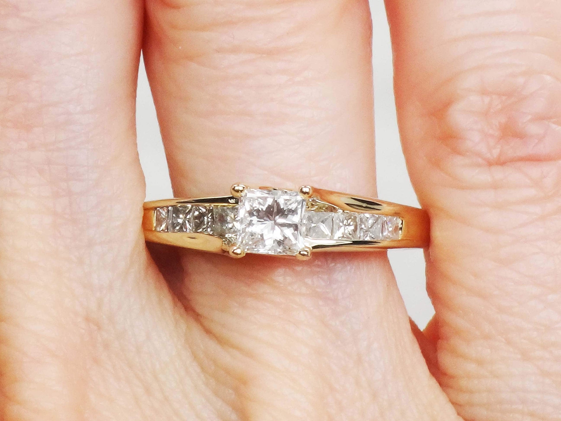 14k Princess Cut Natural Diamond Engagement Ring .50 CT Center Square Cut Diamond - Size 8