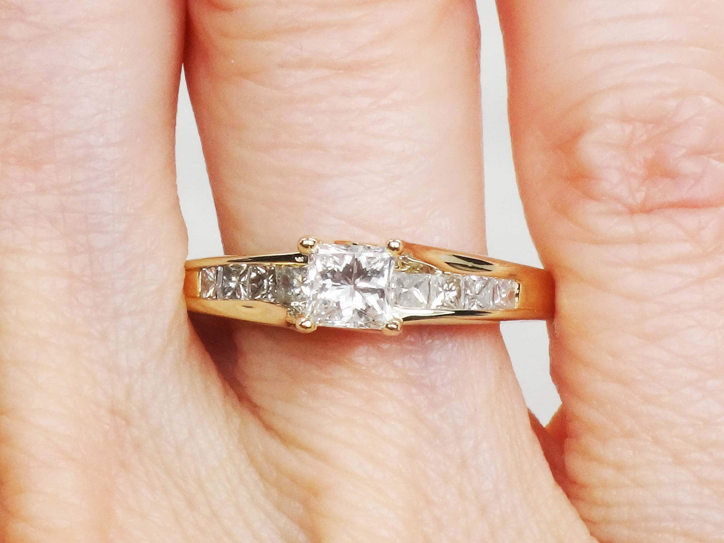 14k Princess Cut Natural Diamond Engagement Ring .50 CT Center Square Cut Diamond - Size 8