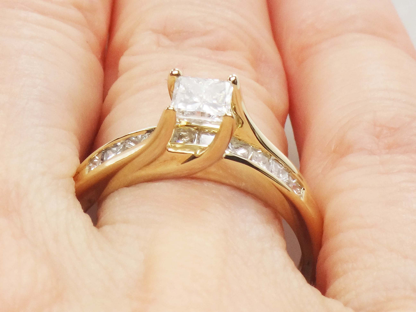 14k Princess Cut Natural Diamond Engagement Ring .50 CT Center Square Cut Diamond - Size 8