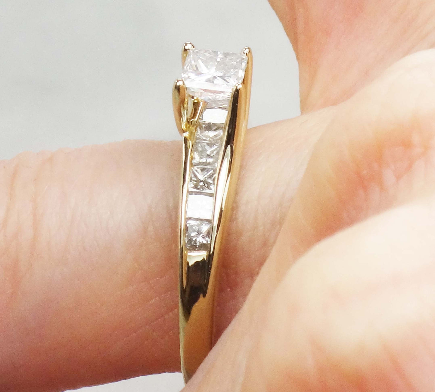 14k Princess Cut Natural Diamond Engagement Ring .50 CT Center Square Cut Diamond - Size 8