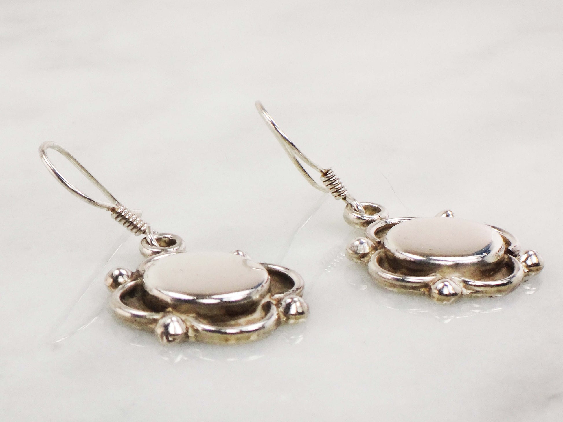 Vintage Mexico Sterling Silver Dangle Earrings: Ball Accent Statement Jewelry