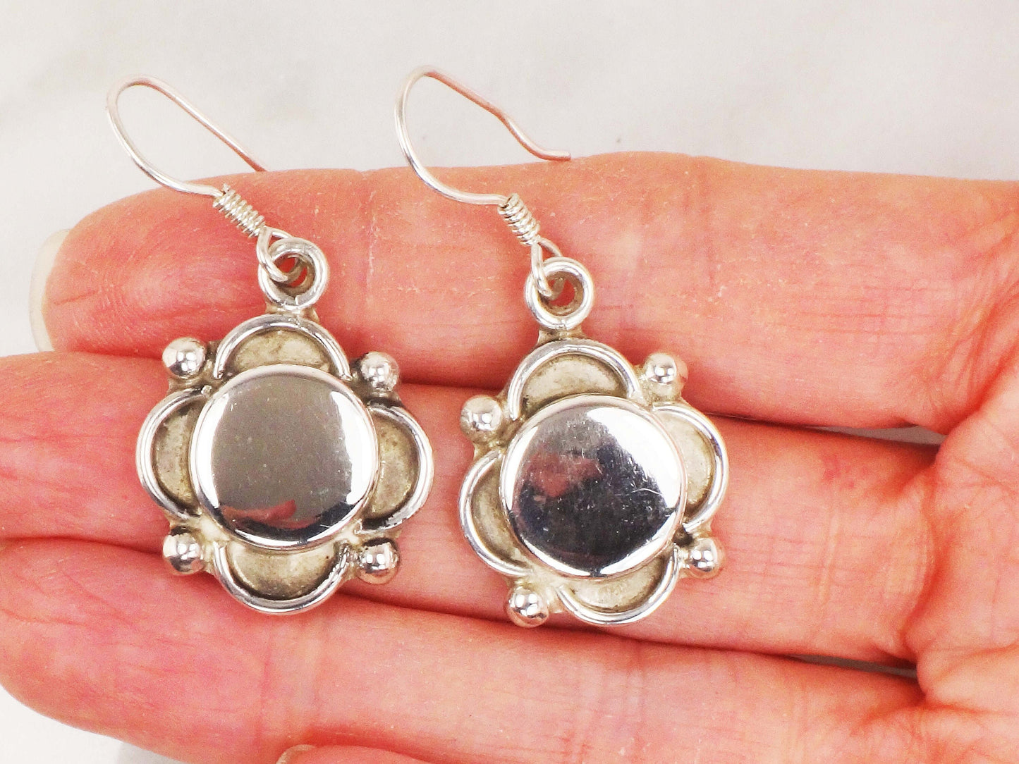 Vintage Mexico Sterling Silver Dangle Earrings: Ball Accent Statement Jewelry