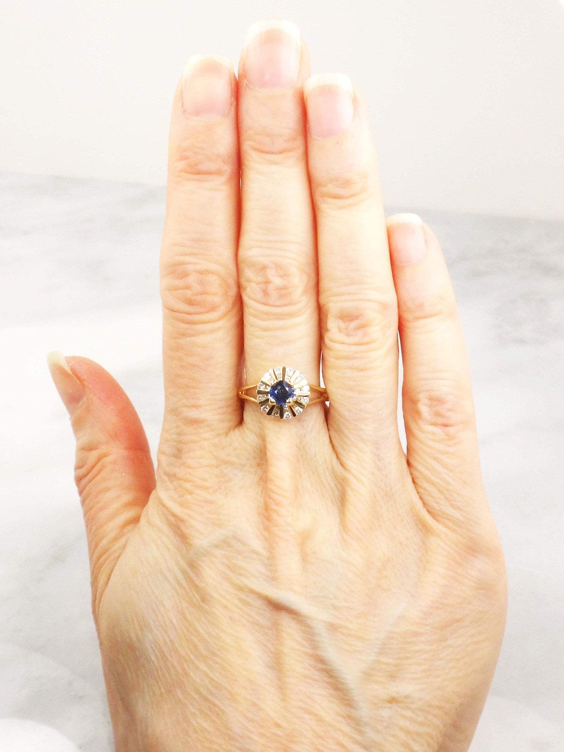 Vintage 14k Yellow Gold Natural Blue Sapphire Diamond Ring, September Birthstone Ring Size 6.5