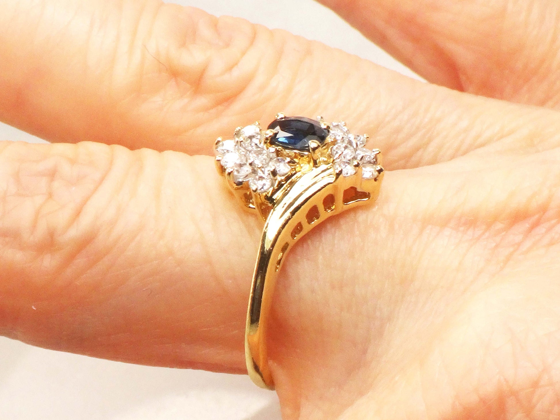Vintage 14k Natural Blue Sapphire Diamond Ring, Oval September Birthstone Ring Size 8