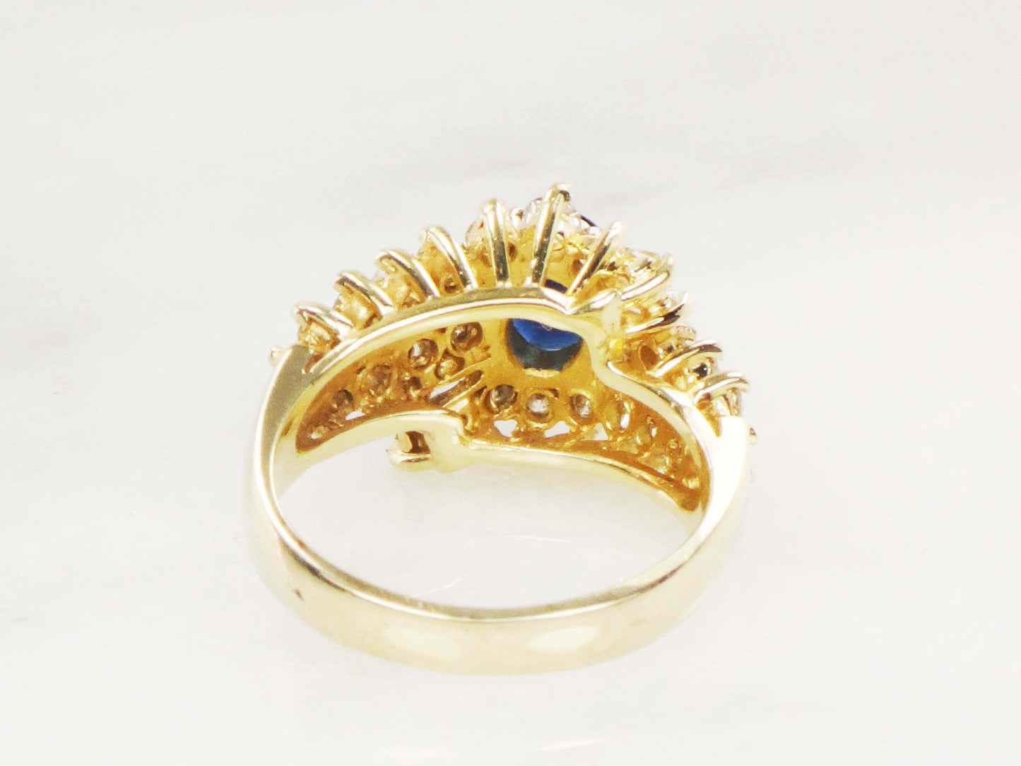 Natural Blue Sapphire and Diamond Ring - Vintage 14k Yellow Gold Oval Blue September Birthstone - Size 5.5 - Circa 1990's