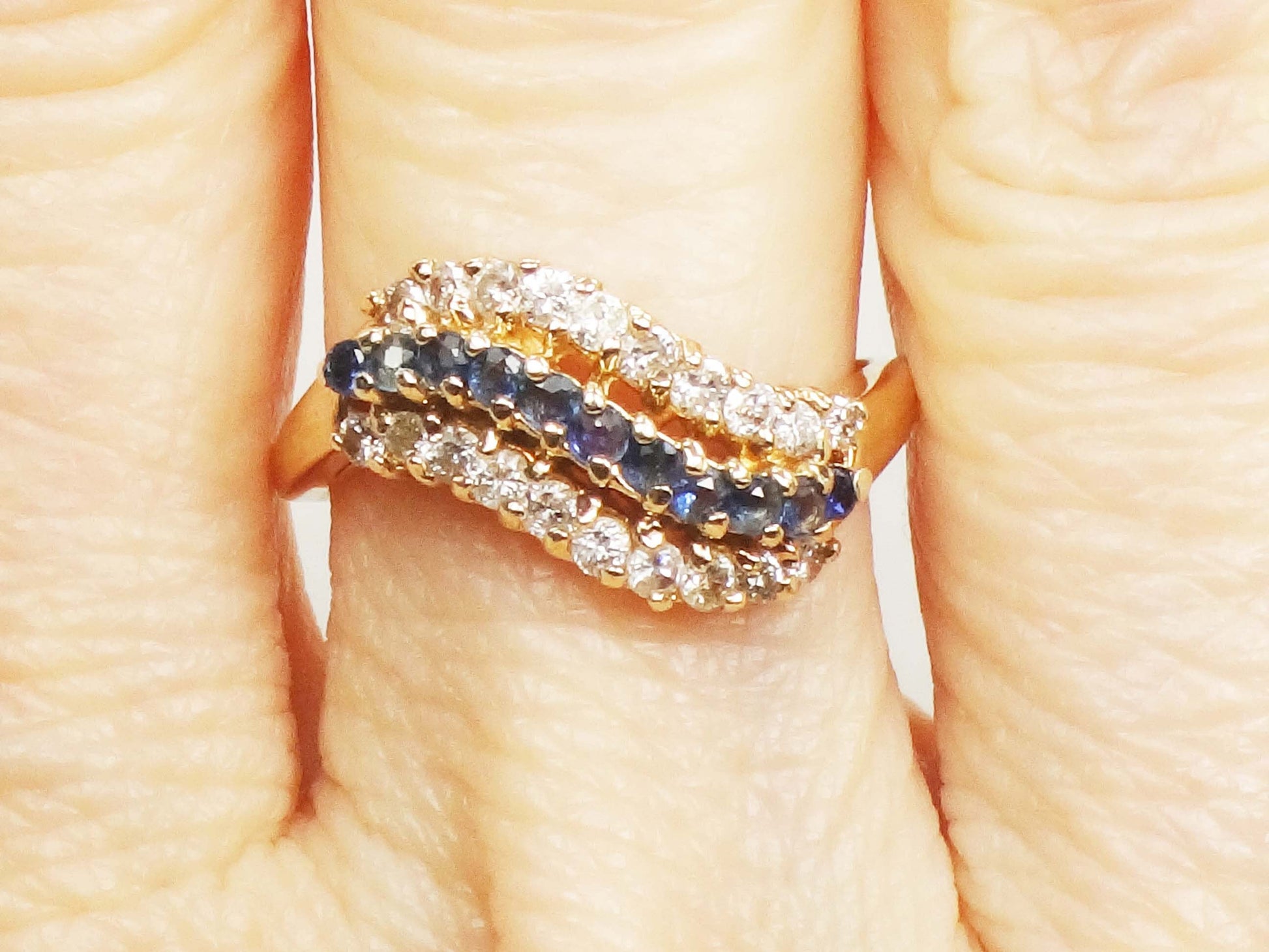 Vintage 14k Yellow Gold Sapphire and Diamond Ring - September Birthstone, Size 5.75, Circa 1990's