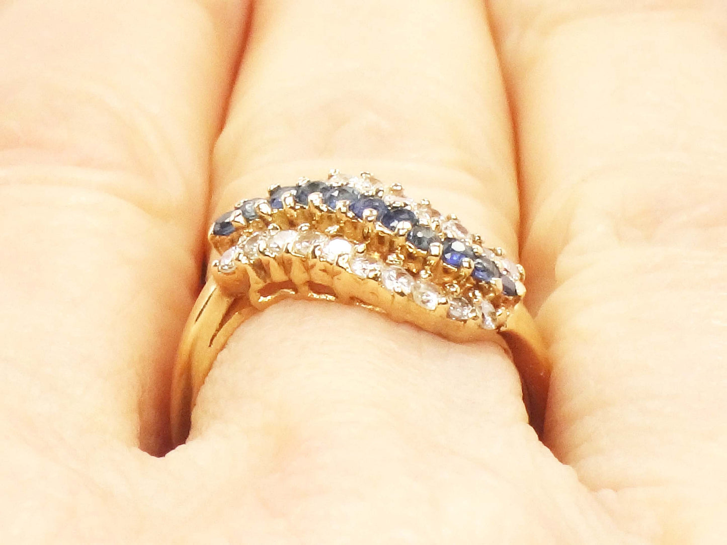 Vintage 14k Yellow Gold Sapphire and Diamond Ring - September Birthstone, Size 5.75, Circa 1990's