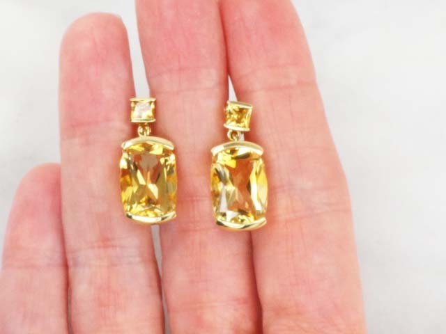 Vintage 14k Gold Citrine Dangle Earrings: November Birthstone