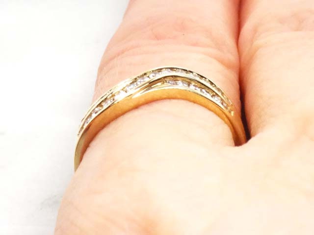 Vintage 14k Yellow Gold Natural Diamond Twist Ring - .33 Carats TDW Wave Style - Size 7.25
