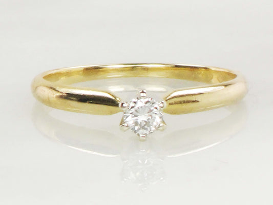 Vintage .15 Carat Diamond Engagement Ring: 14k Yellow Gold Solitaire, Size 6.25