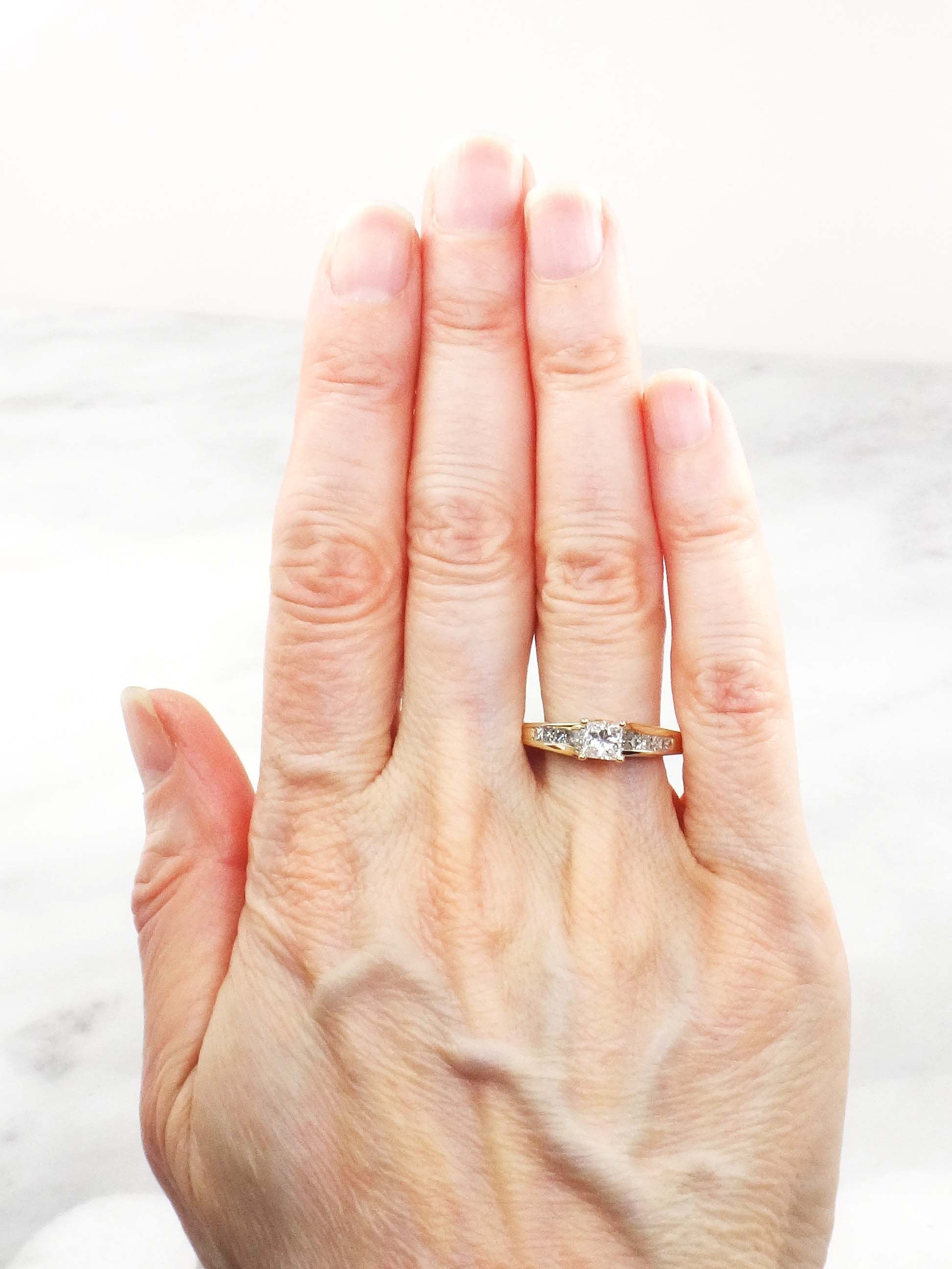 14k Princess Cut Natural Diamond Engagement Ring .50 CT Center Square Cut Diamond - Size 8