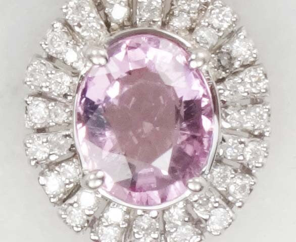 Vintage 14k White Gold Diamond and Pink Tourmaline Pendant Necklace 18"