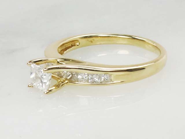 14k Princess Cut Natural Diamond Engagement Ring .50 CT Center Square Cut Diamond - Size 8