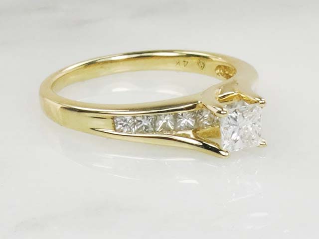 14k Princess Cut Natural Diamond Engagement Ring .50 CT Center Square Cut Diamond - Size 8