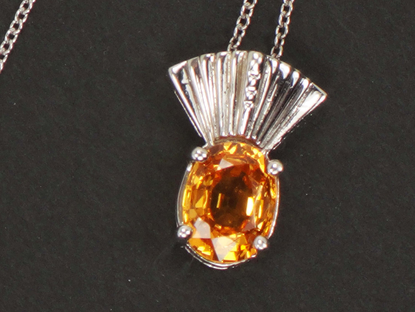 Vintage 14k White Gold Natural Golden Citrine Necklace 18" Chain - November Birthstone